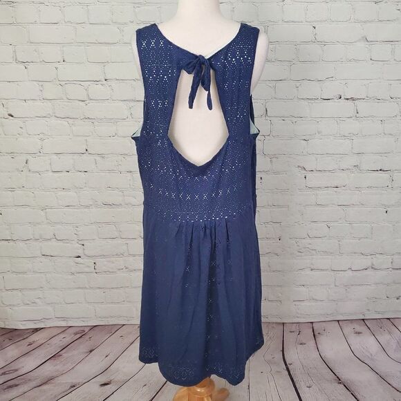 GAP Sleeveless Blue Eyelet Dress A-Line Tie Back sz XXL 2XL - Picture 4 of 6